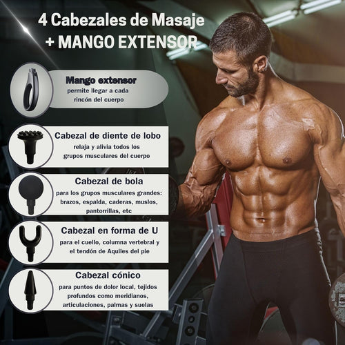 Pistolet De Massage Musculaire À Percussion Avec Manche Extensible Pour Tout Le Corps, Masseur Cervical Et Dos En Tissu Profond, Pistolet De Massage Électrique, 9 Modes Et 4 Têtes. Soulage Les