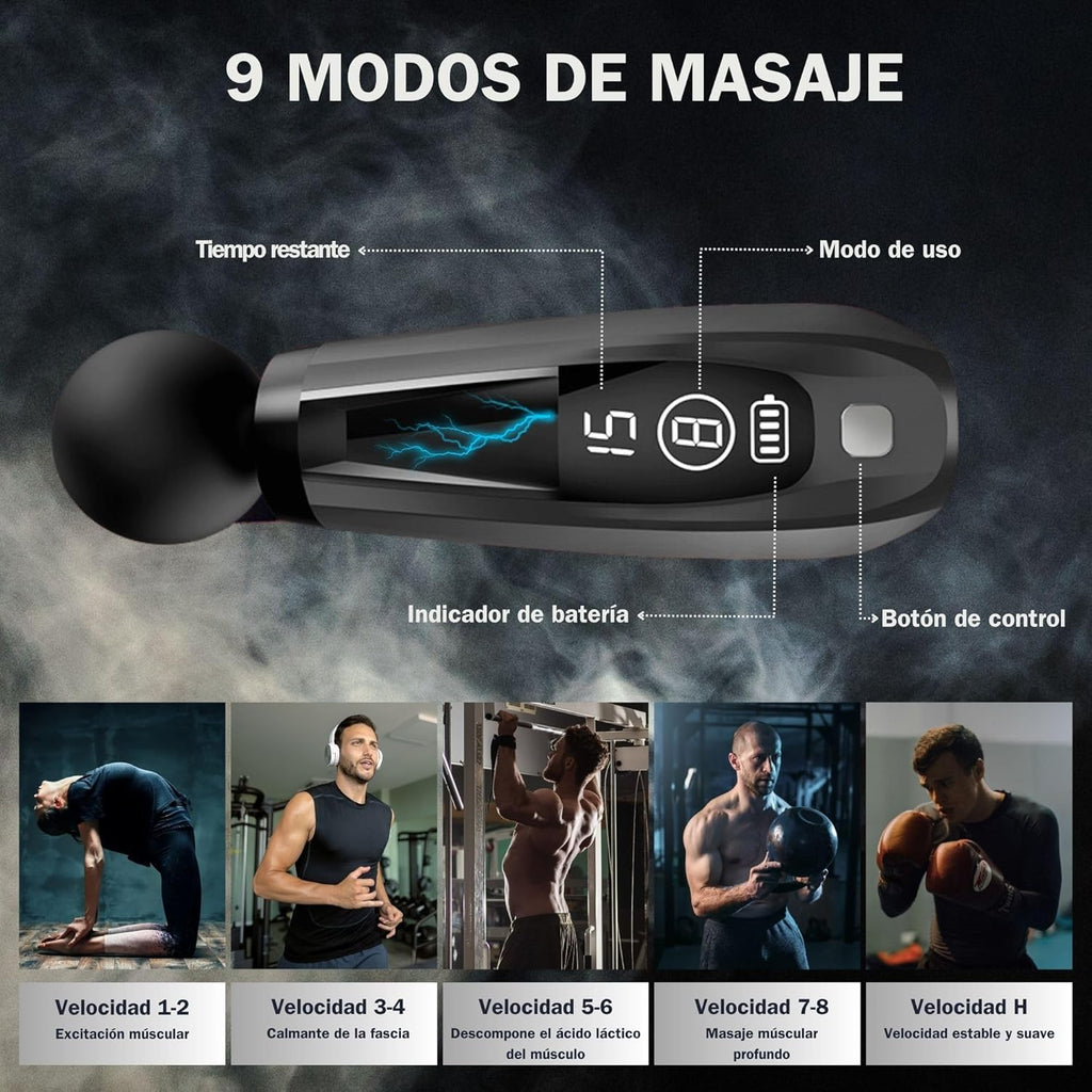 Pistolet De Massage Musculaire À Percussion Avec Manche Extensible Pour Tout Le Corps, Masseur Cervical Et Dos En Tissu Profond, Pistolet De Massage Électrique, 9 Modes Et 4 Têtes. Soulage Les