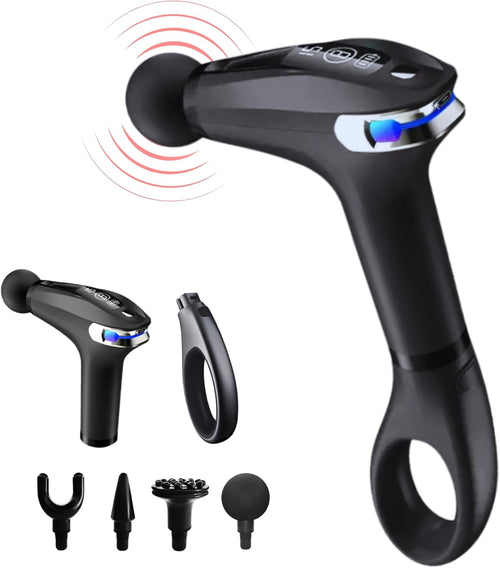 Pistolet De Massage Musculaire À Percussion Avec Manche Extensible Pour Tout Le Corps, Masseur Cervical Et Dos En Tissu Profond, Pistolet De Massage Électrique, 9 Modes Et 4 Têtes. Soulage Les